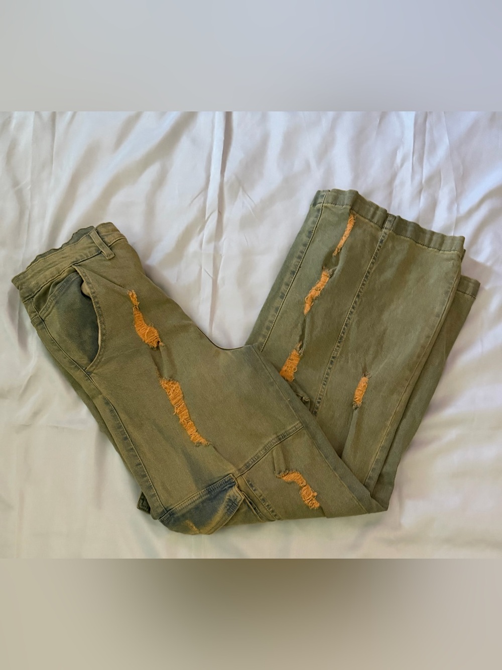 Wide-Leg Distressed Blue Orange denim jeans